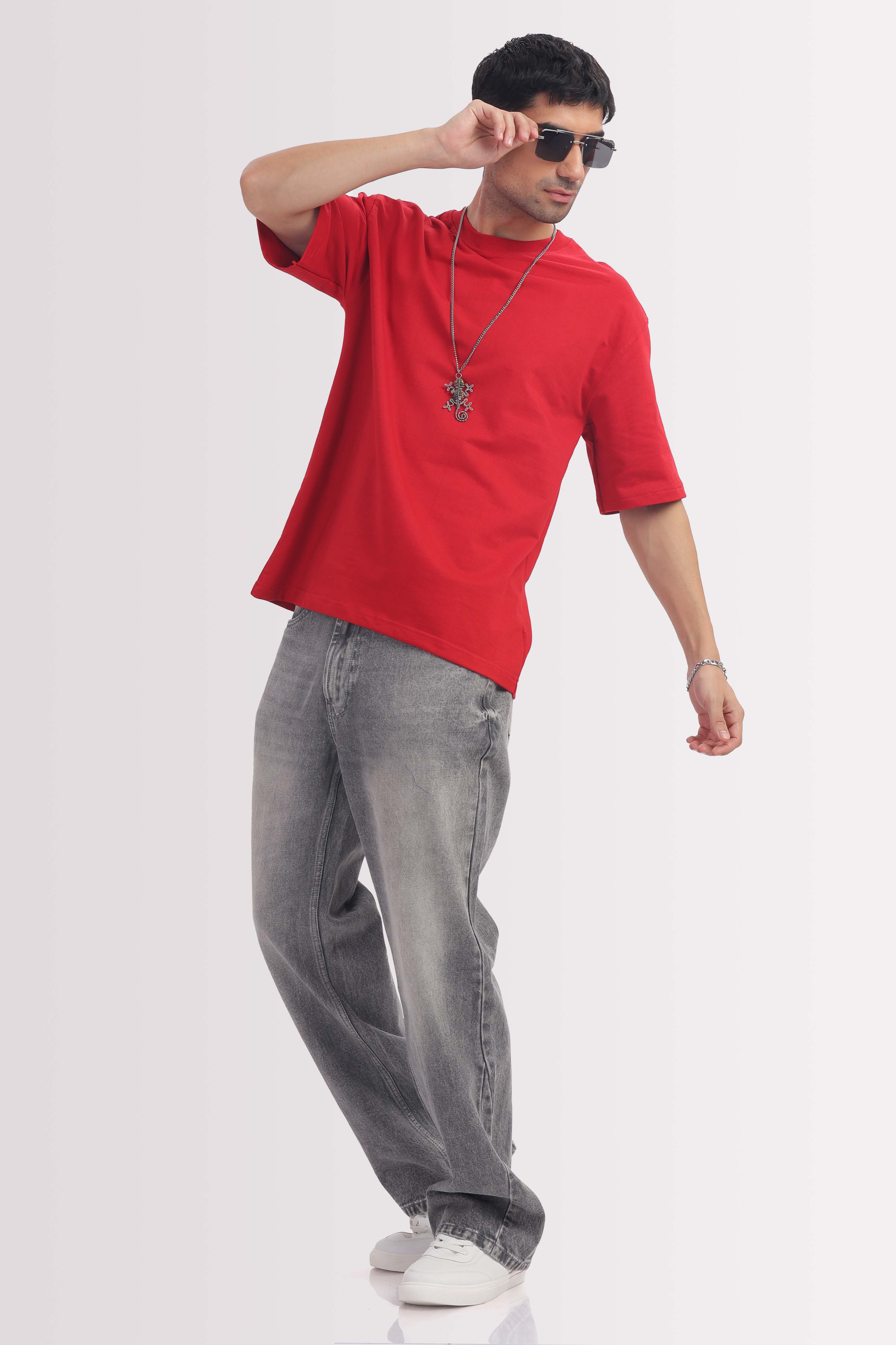 240 gsm red French terry oversized tshirt (unisex)