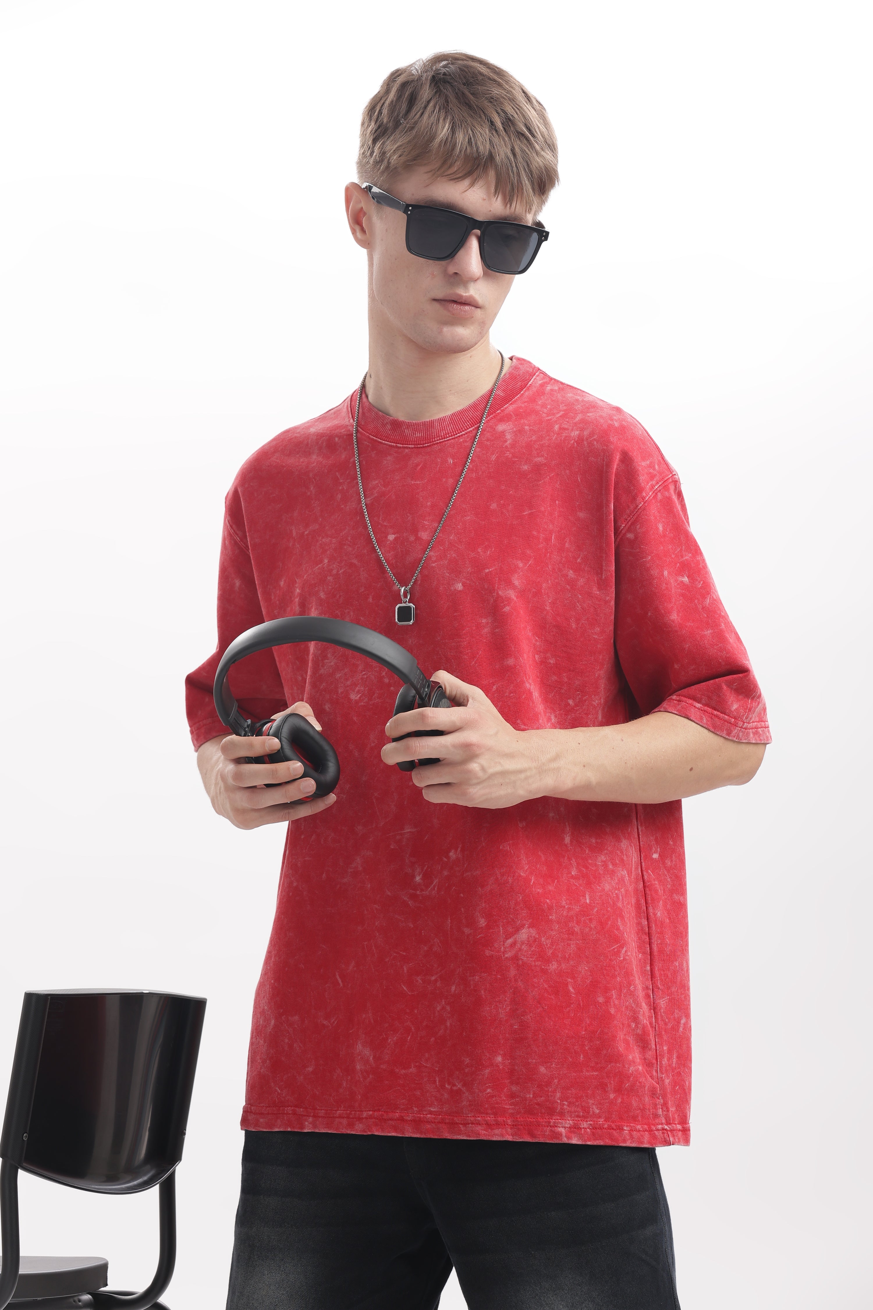 Red Acid washed oversized t-shirt