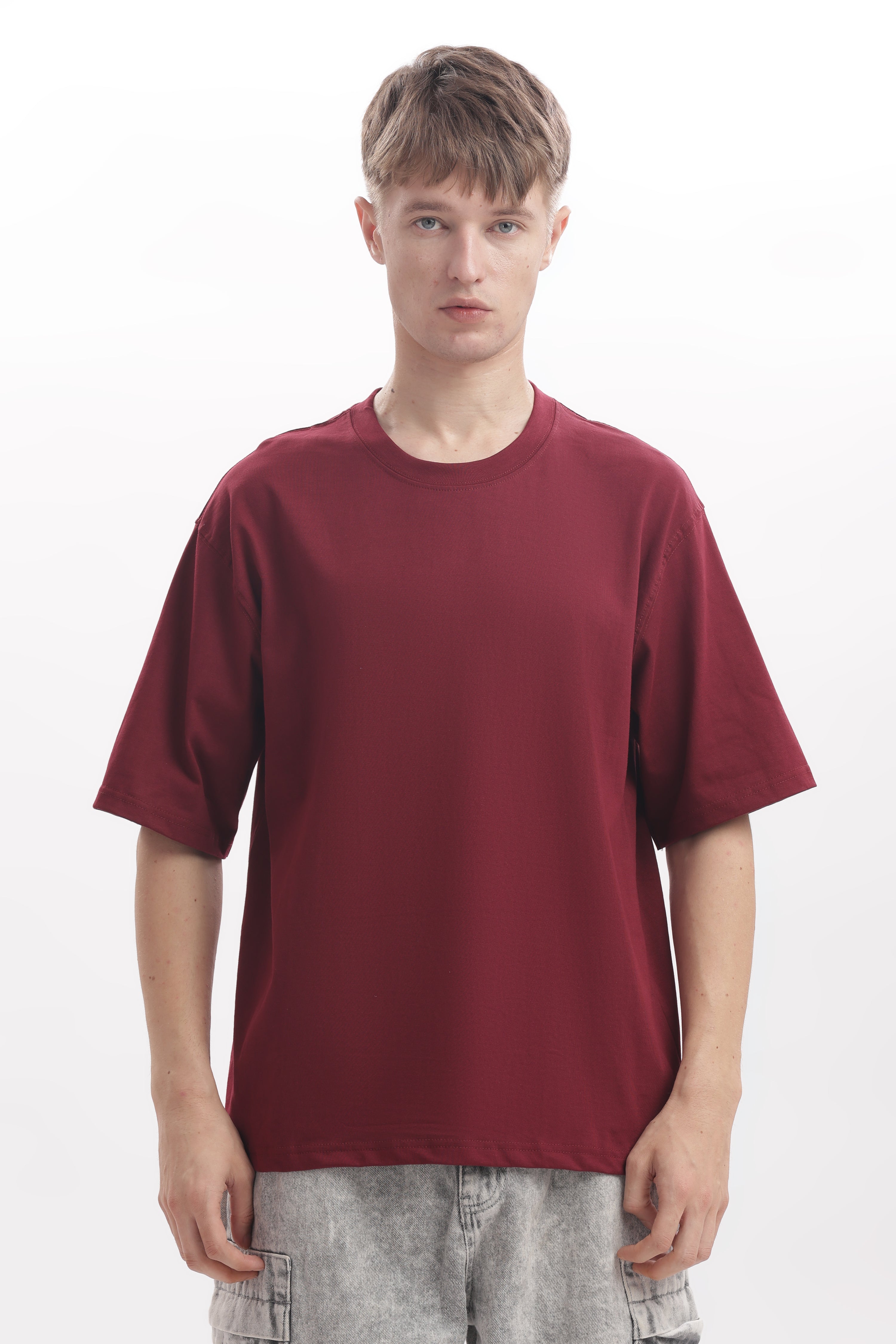 Maroon plain 210 GSM Premium Cotton Oversized T-Shirt – Unisex Comfort Fit