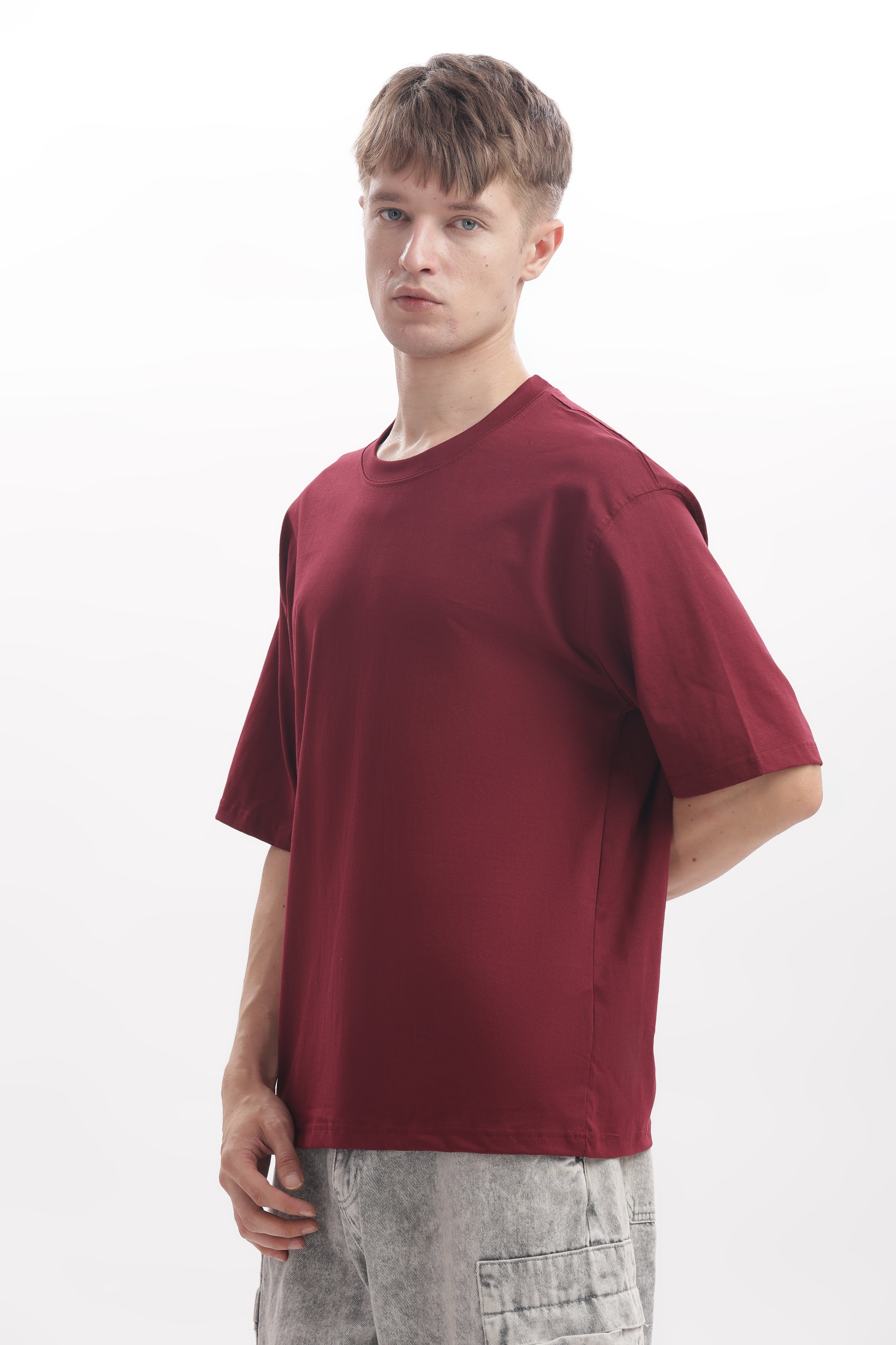 Maroon plain 210 GSM Premium Cotton Oversized T-Shirt – Unisex Comfort Fit
