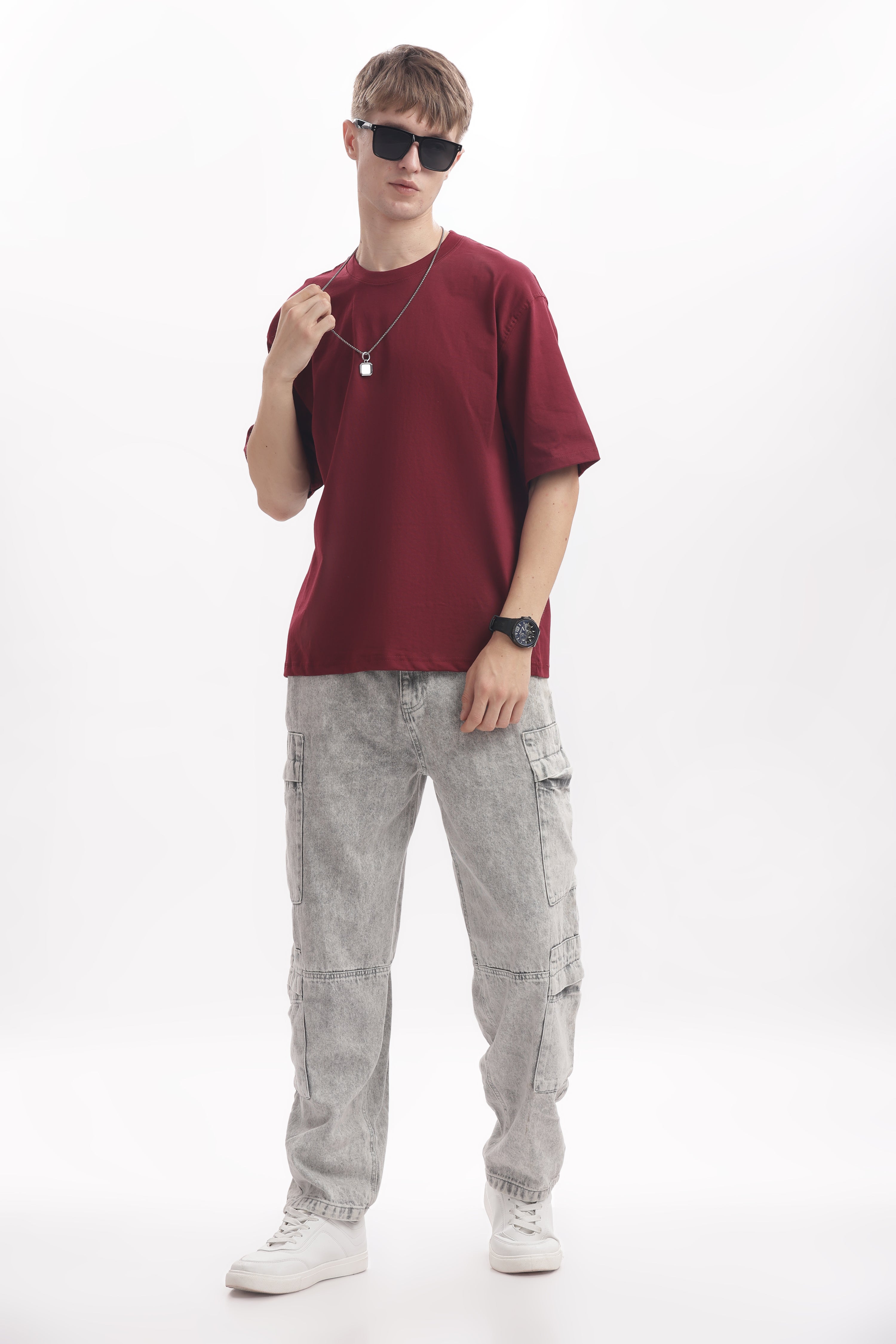 Maroon plain 210 GSM Premium Cotton Oversized T-Shirt – Unisex Comfort Fit