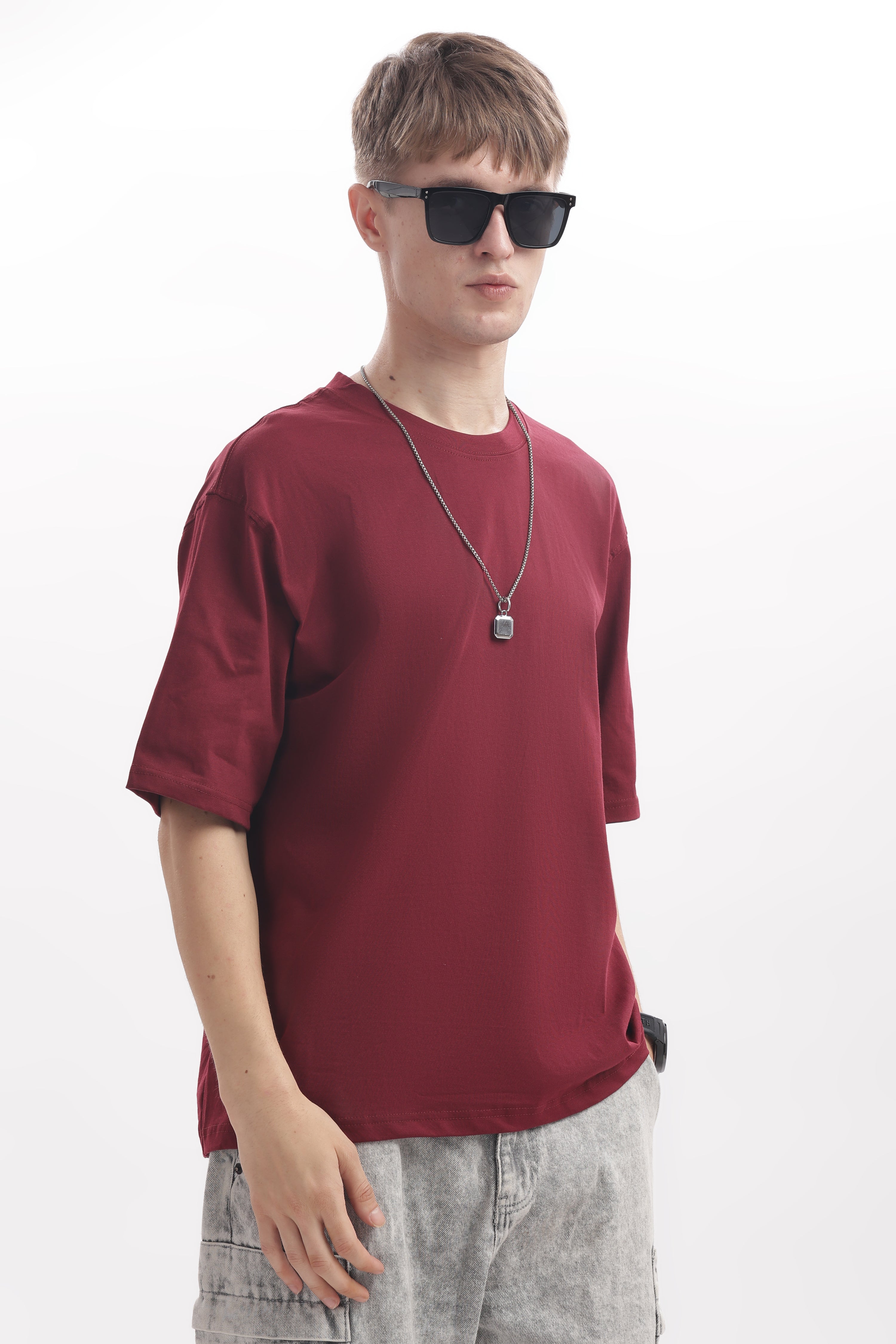 Maroon plain 210 GSM Premium Cotton Oversized T-Shirt – Unisex Comfort Fit