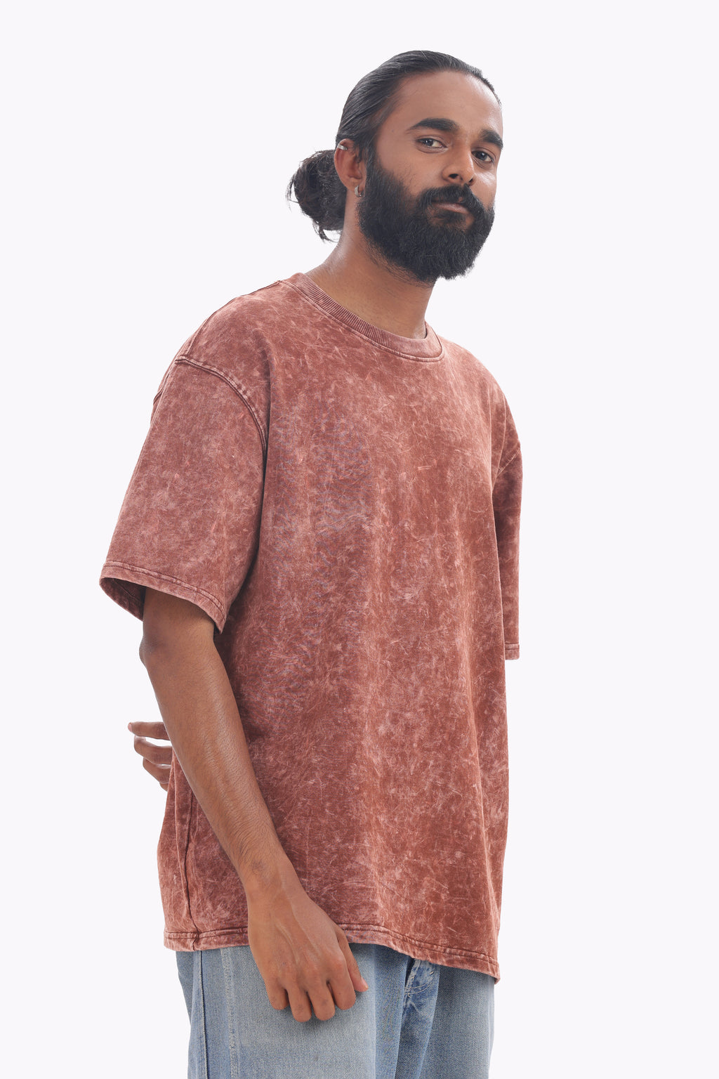 Chocolate Brown Acid Wash Oversized T-Shirt – 240 GSM French Terry