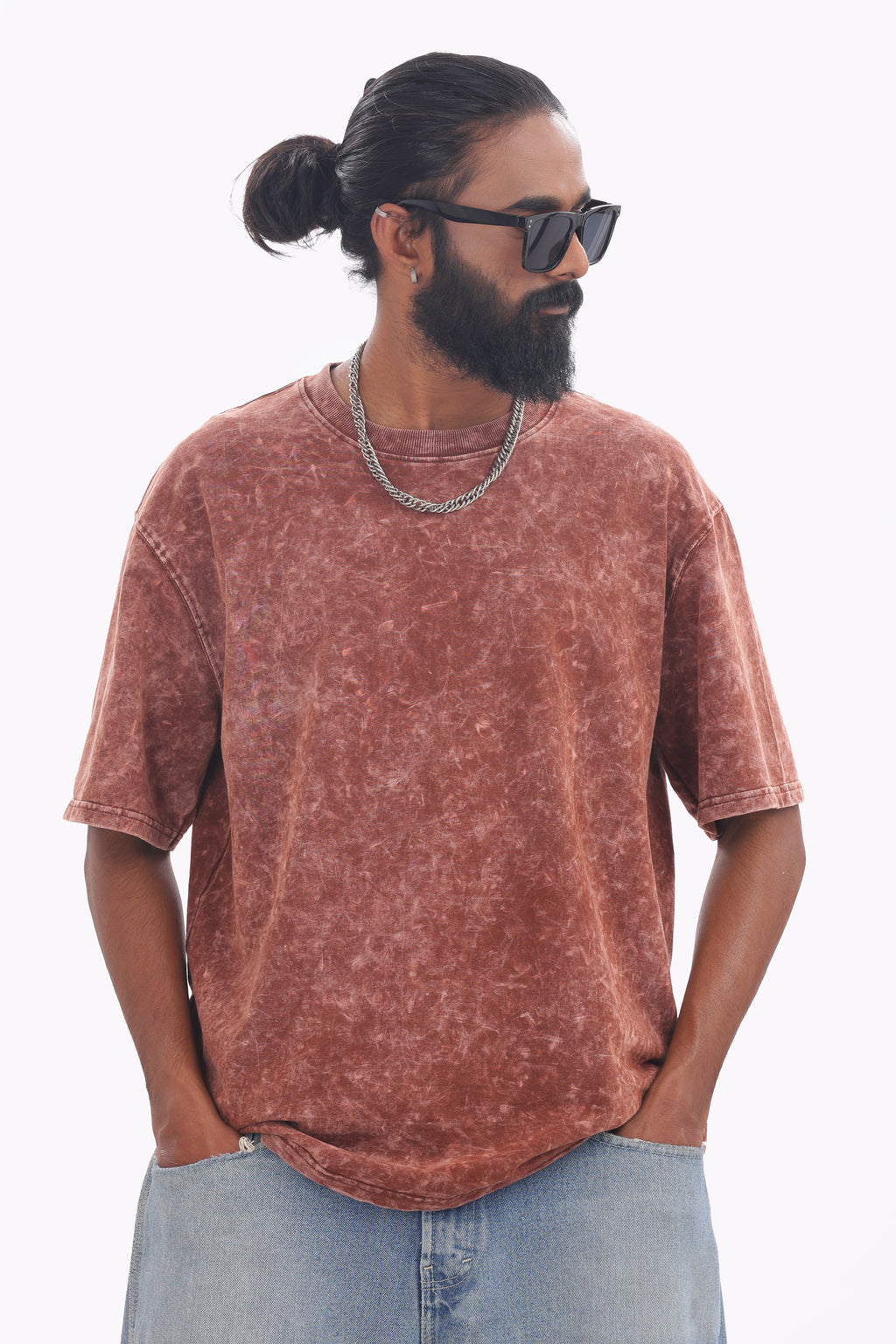 Chocolate Brown Acid Wash Oversized T-Shirt – 240 GSM French Terry