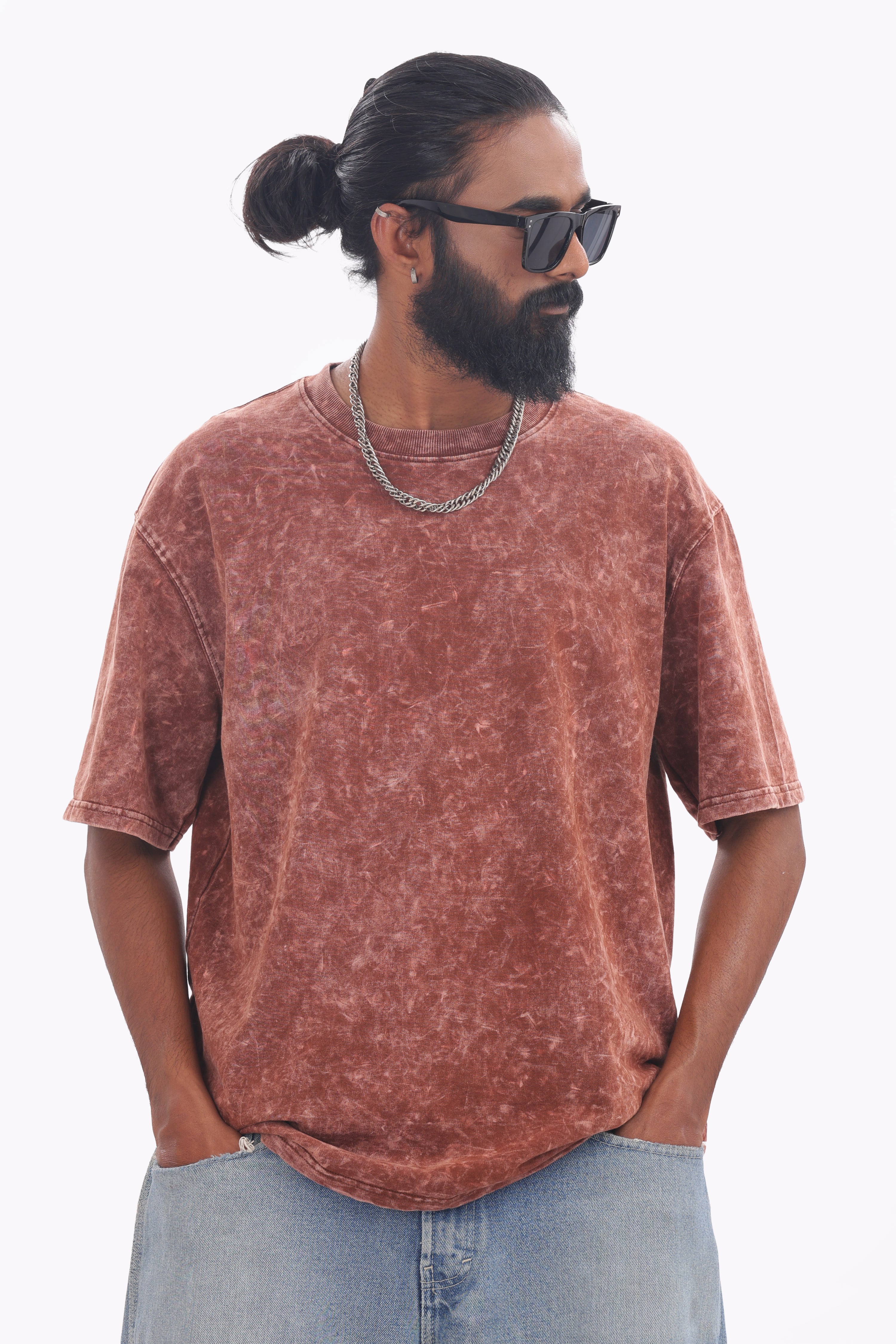 Chocolate Brown Acid Wash Oversized T-Shirt – 240 GSM French Terry