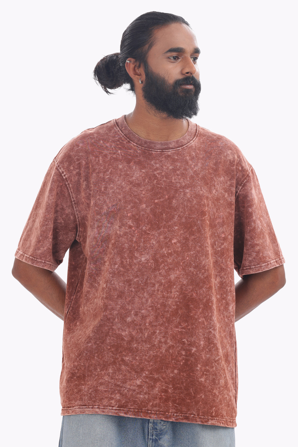 Chocolate Brown Acid Wash Oversized T-Shirt – 240 GSM French Terry