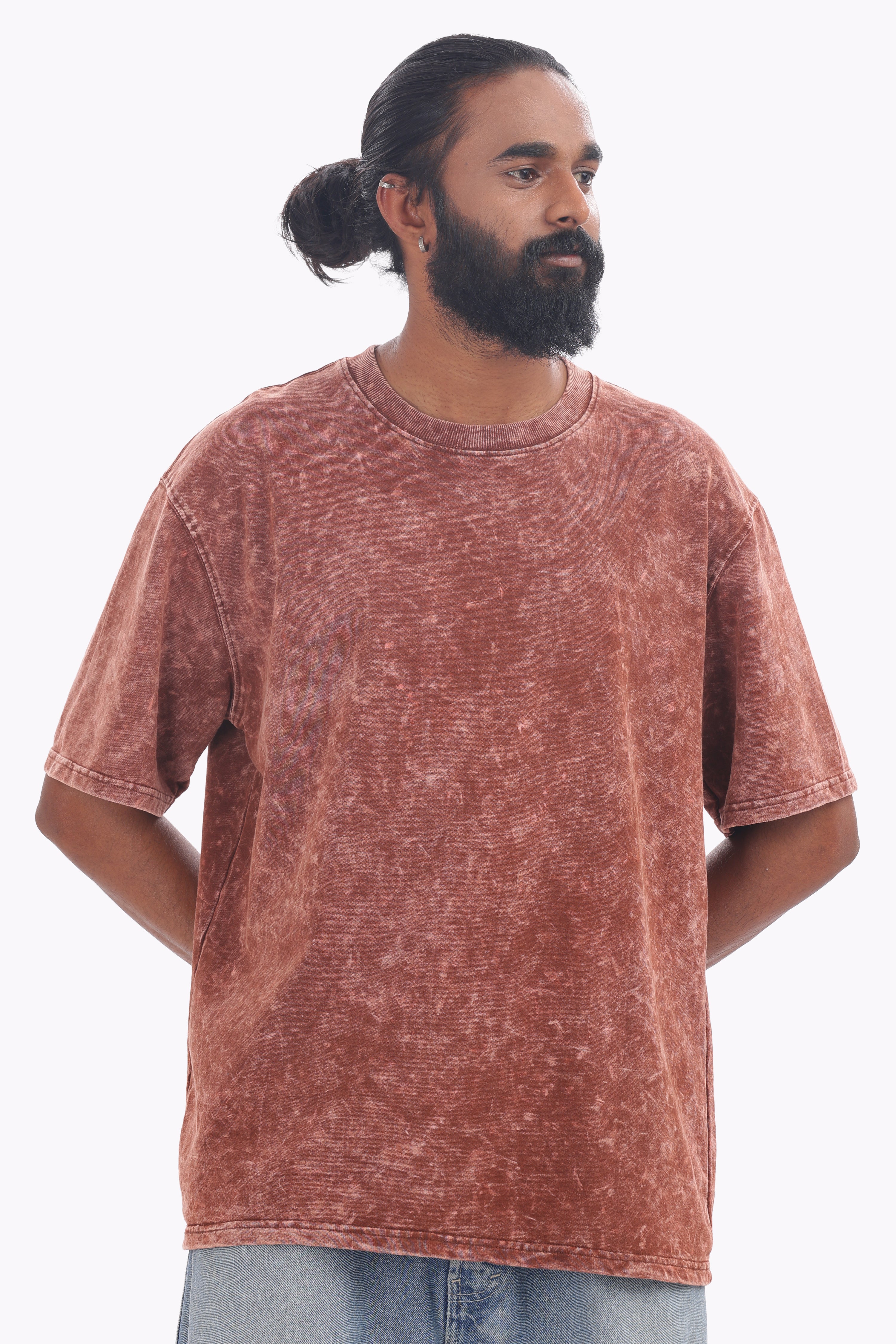 Chocolate Brown Acid Wash Oversized T-Shirt – 240 GSM French Terry
