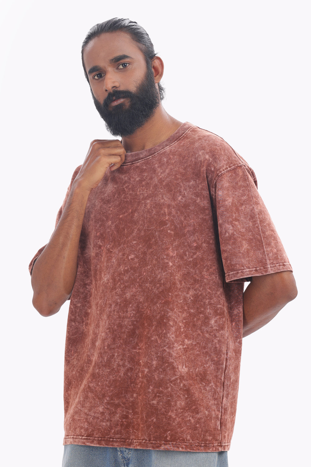 Chocolate Brown Acid Wash Oversized T-Shirt – 240 GSM French Terry