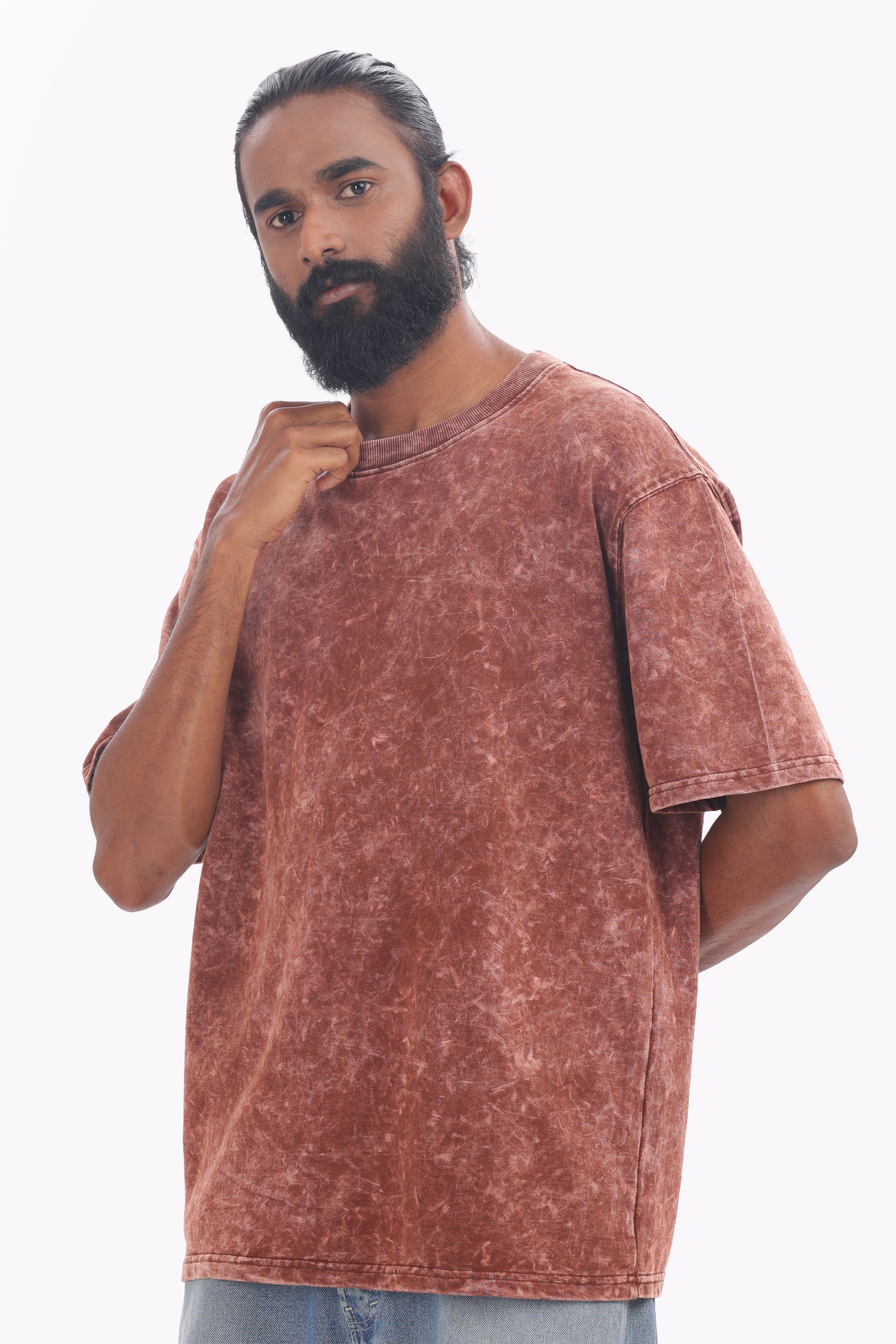 Chocolate Brown Acid Wash Oversized T-Shirt – 240 GSM French Terry