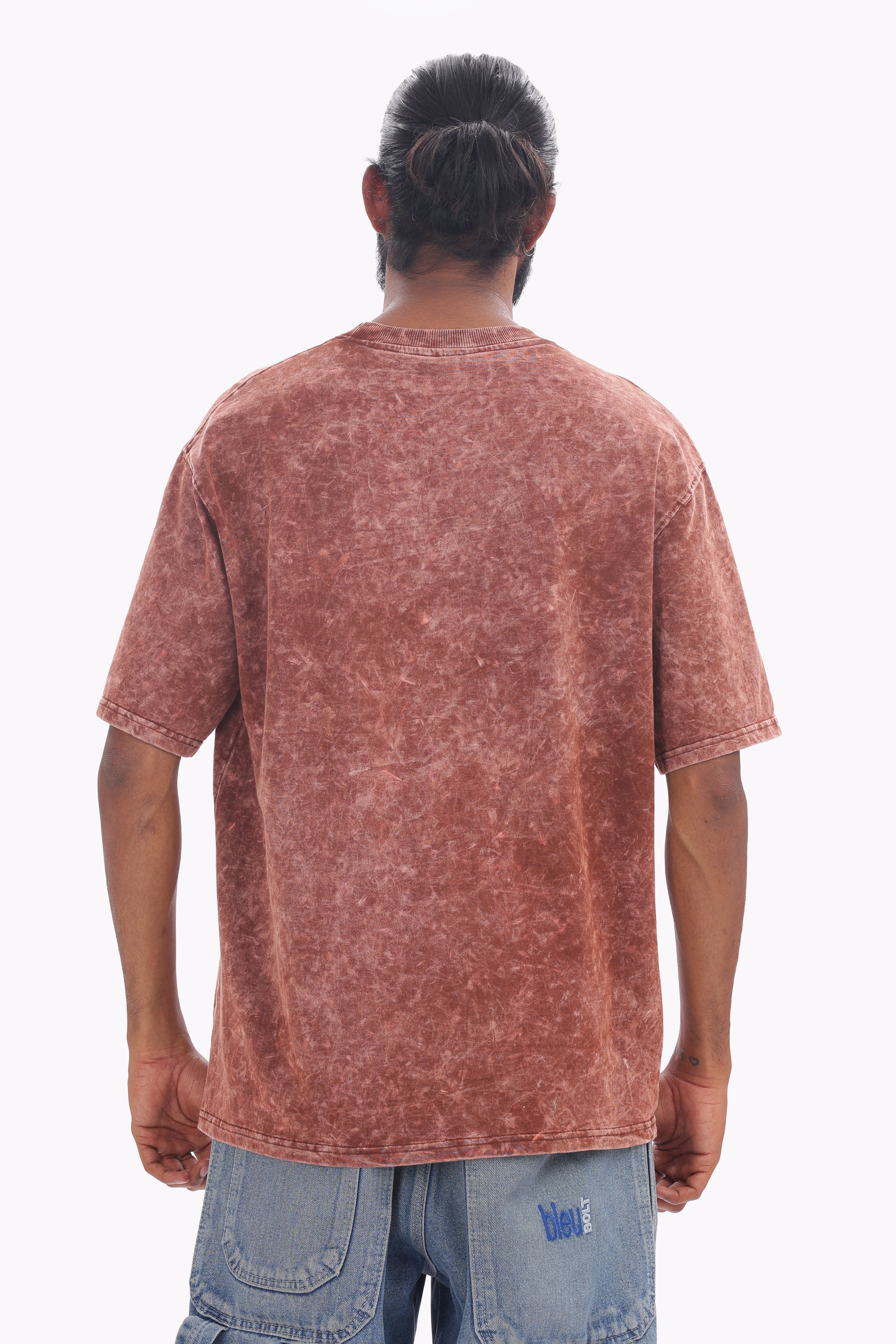 Chocolate Brown Acid Wash Oversized T-Shirt – 240 GSM French Terry
