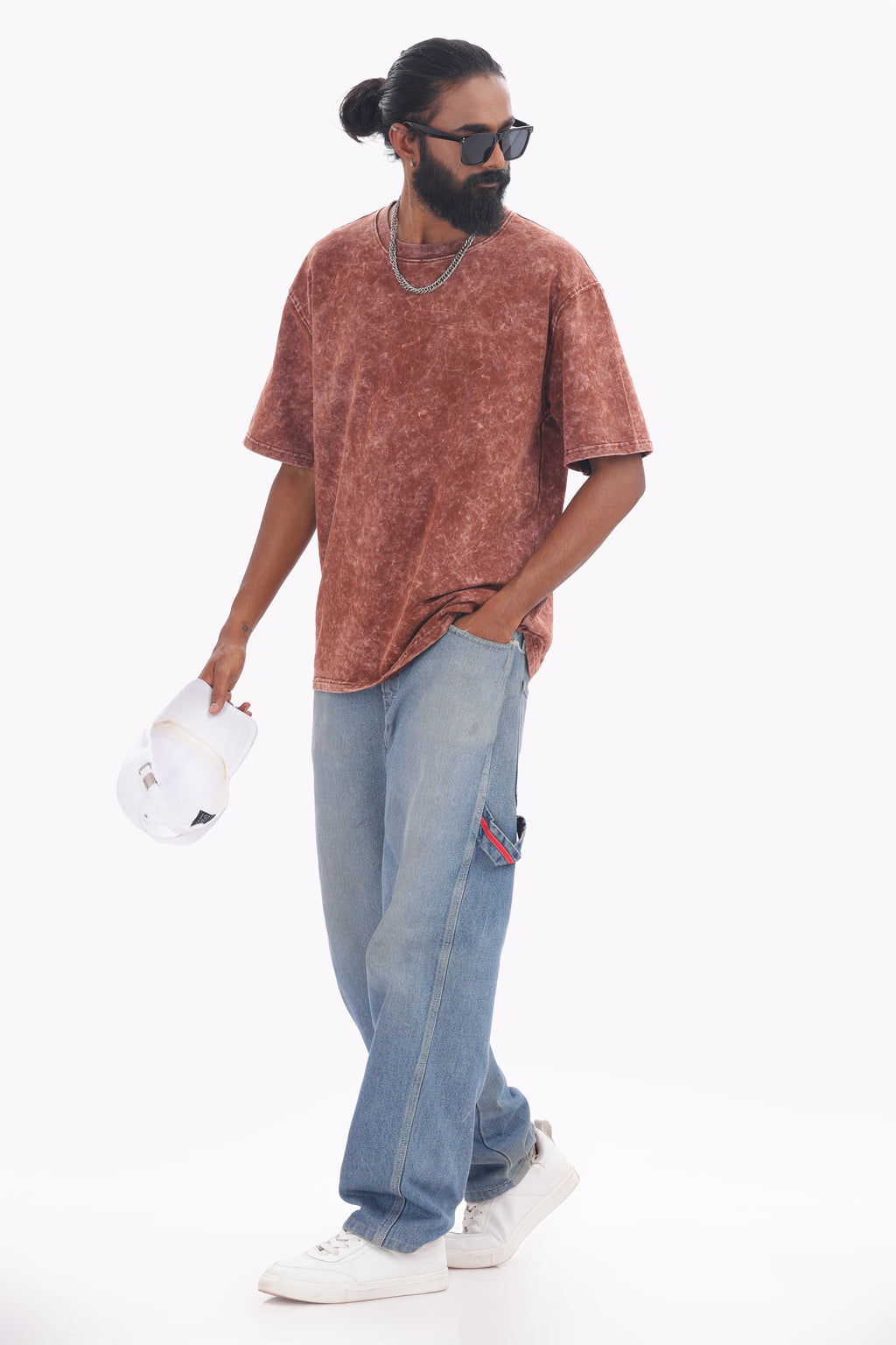 Chocolate Brown Acid Wash Oversized T-Shirt – 240 GSM French Terry